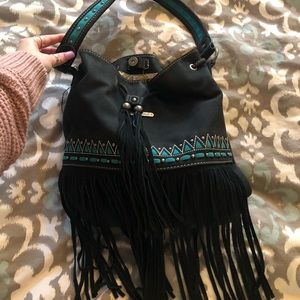 Montana West fringe black and turquoise purse